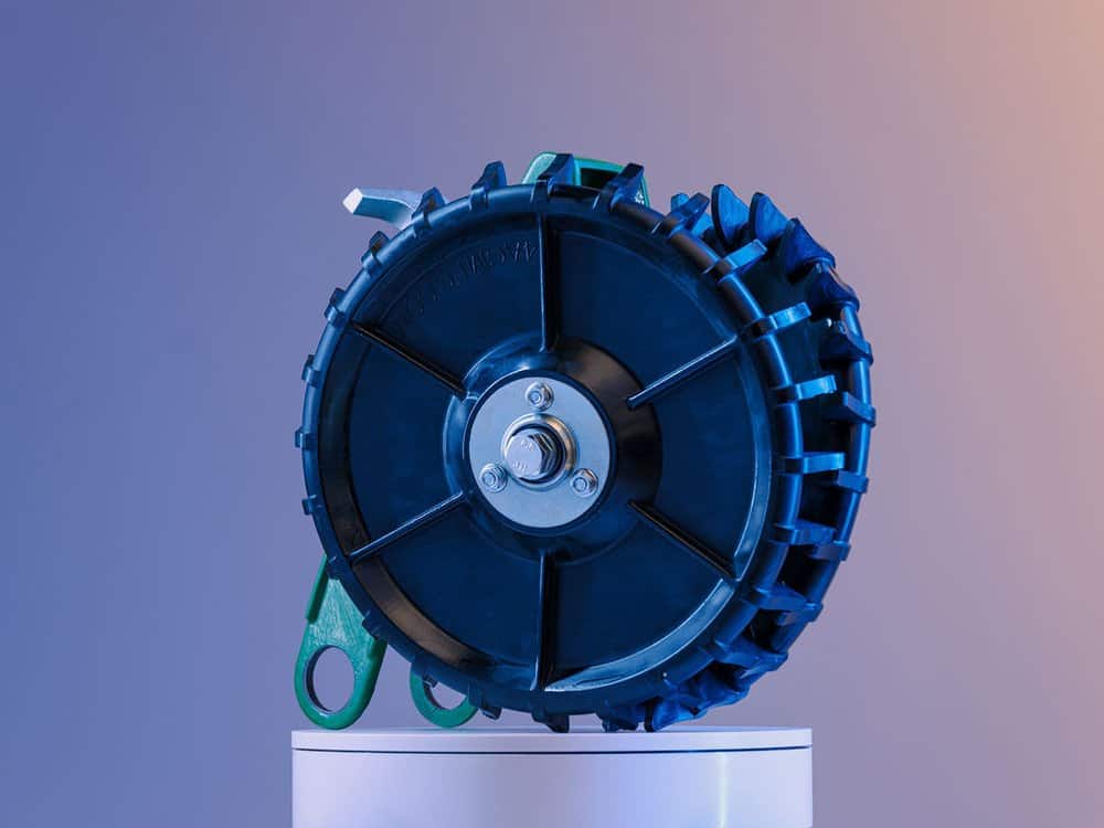 4Ag planter closing wheel turned slightly to the right with visible bolts and tread