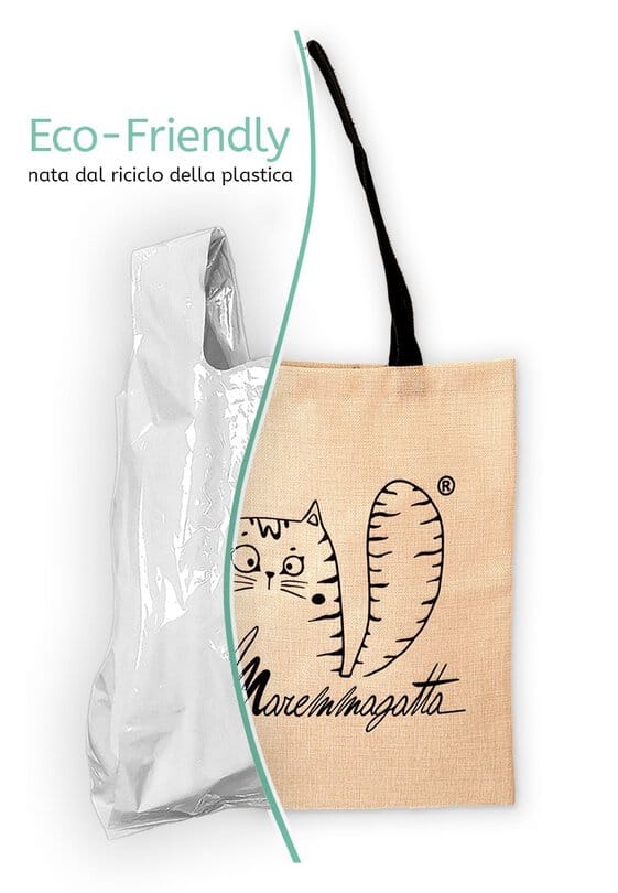 Shopper In Cotone Beige Con Stampa Gatto - 38x42 Cm, Manici 70 Cm - Foto 4