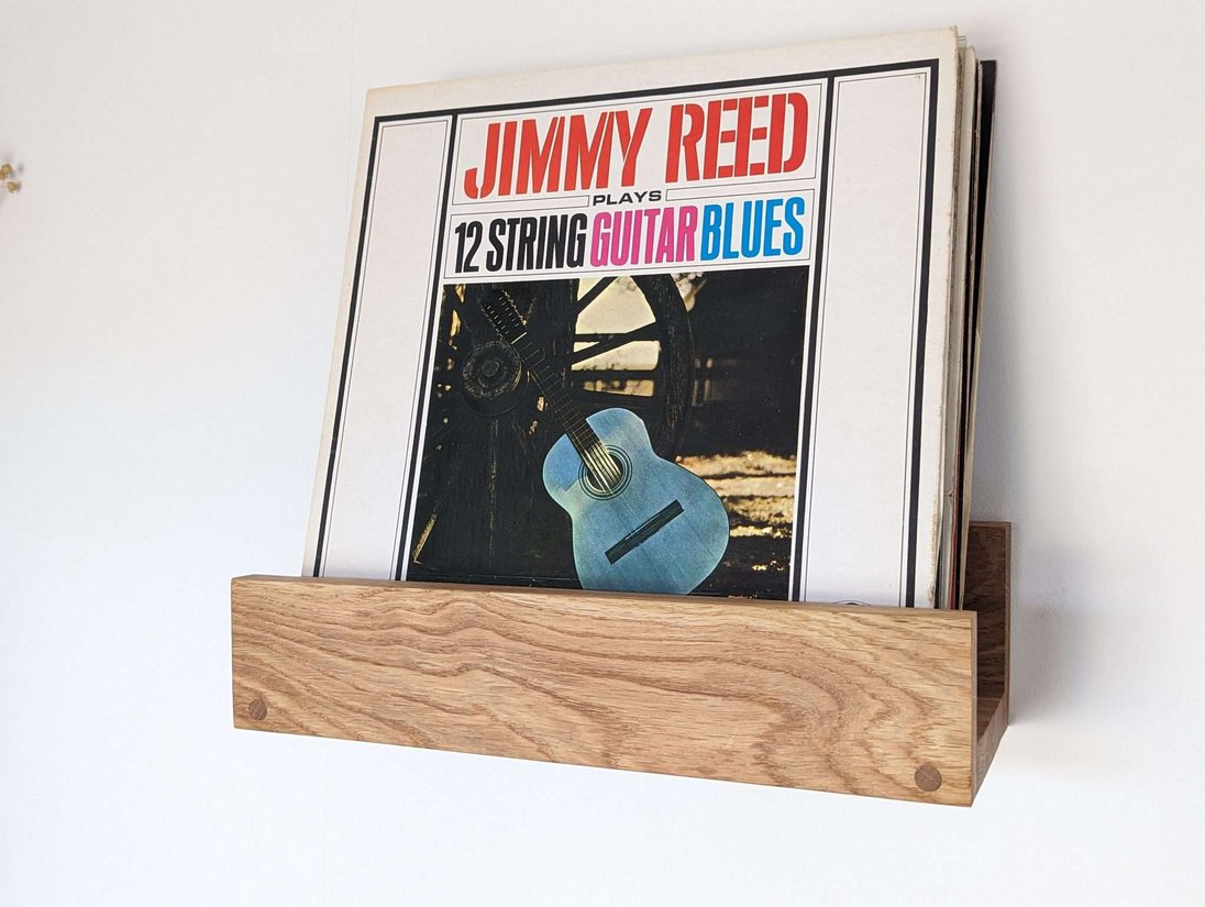 Solid Oak Vinyl Shelf - Wall mounted
