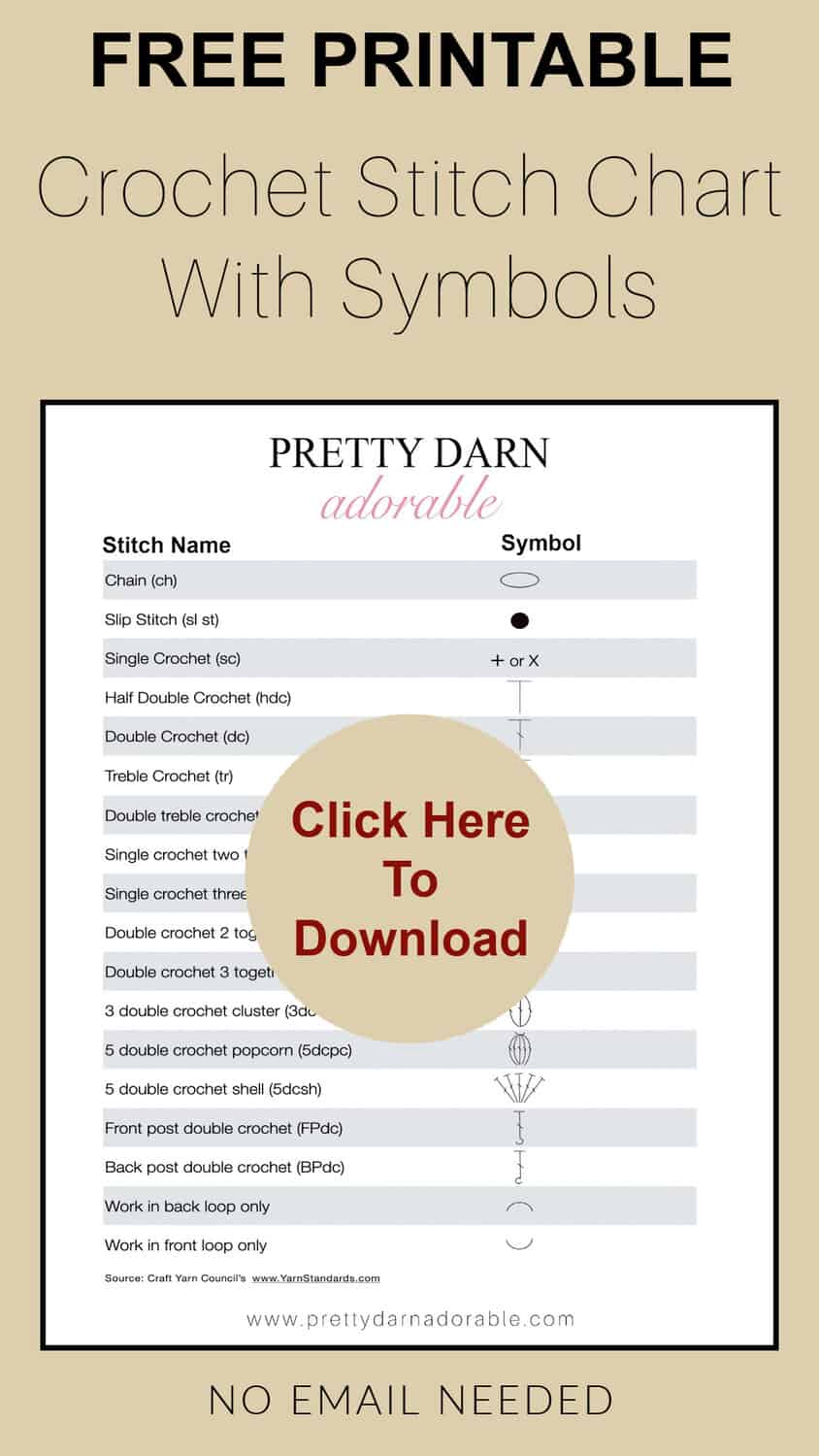 crochet chart with symbols says click to download free