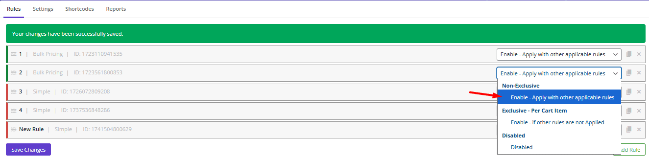 select to enable your rule