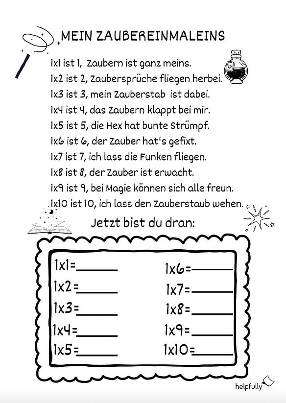 Einmaleins 1er-Reihe Arbeitsblatt "Zaubereinmaleins" | helpfully.de