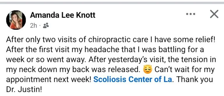Scoliosis Center of LA and Chiropractic for Acadiana 13 headache gone in two visits