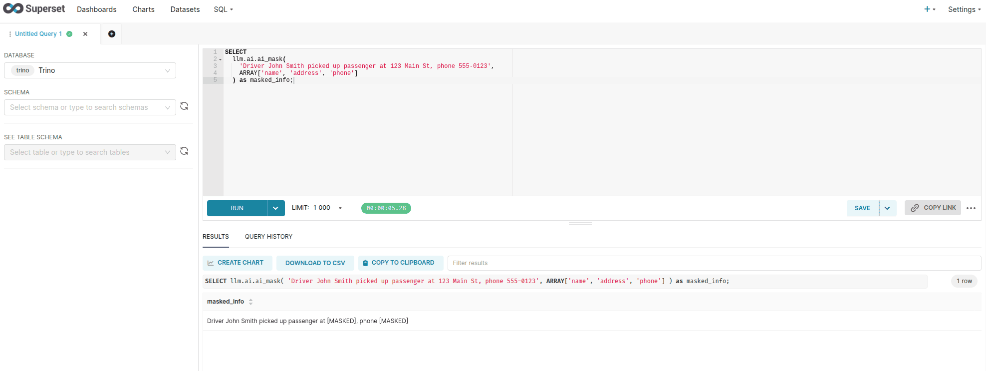 Superset with data masking by LLM