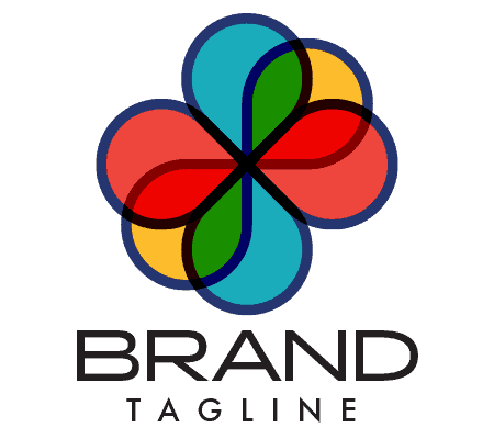 Colorful abstract flower logo with 'Brand Tagline' underneath
