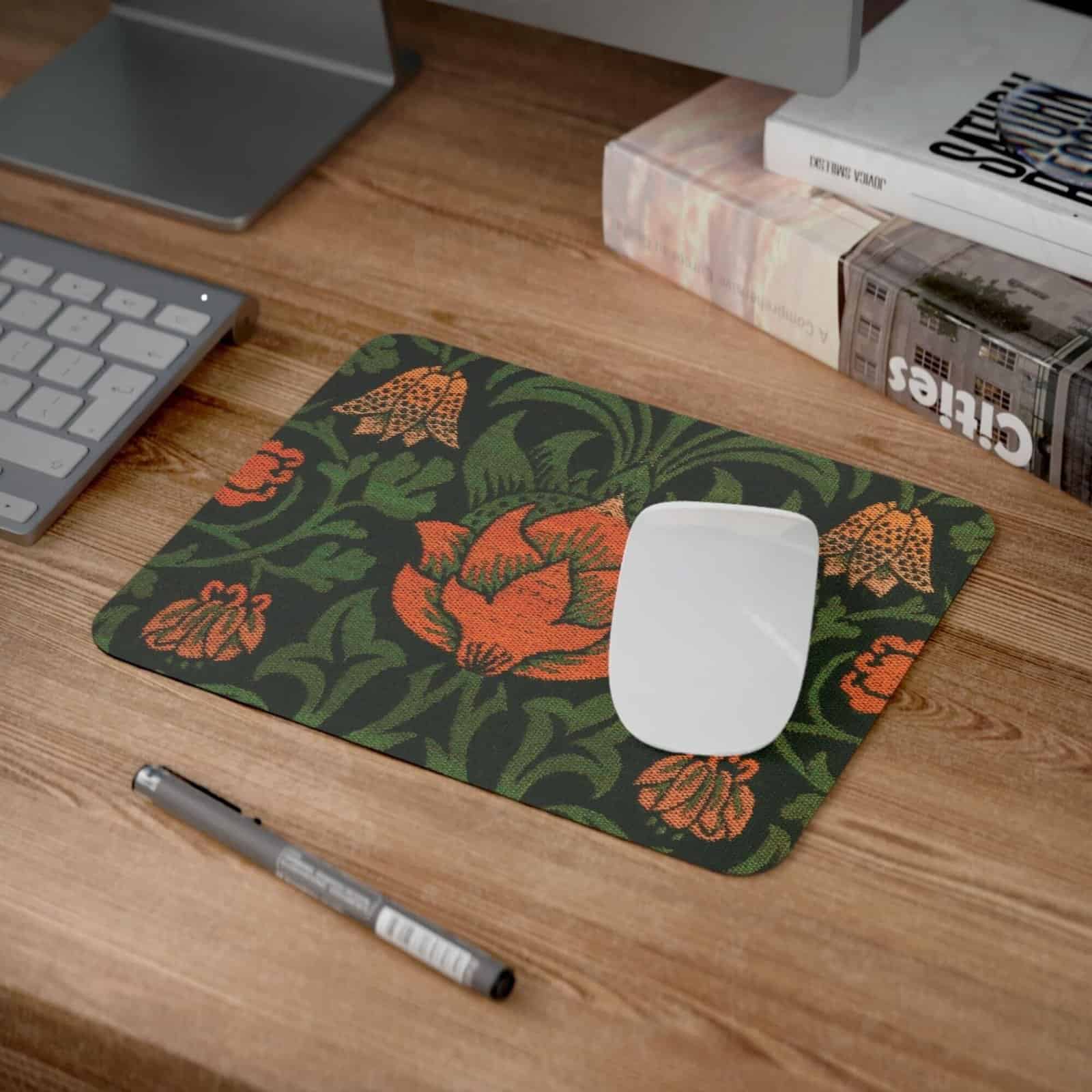 il_fullxfull.6176557157_2ldi.jpg William Morris Mouse Pad - Violet & Columbine, Desk Organization, Non-Slip Rubber Base