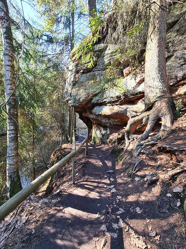 Felsen und Laubbäume wechseln sich in der Klamm ab