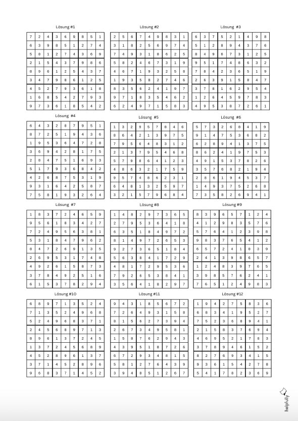 Sudoku mit Lösungen schwereres Level zum Ausdrucken