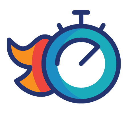 Stopwatch icon with flame trail, symbolizing speed or quick results