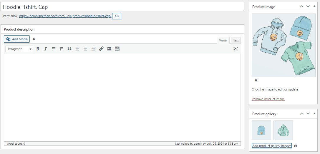 Product feature image in WooCommerce