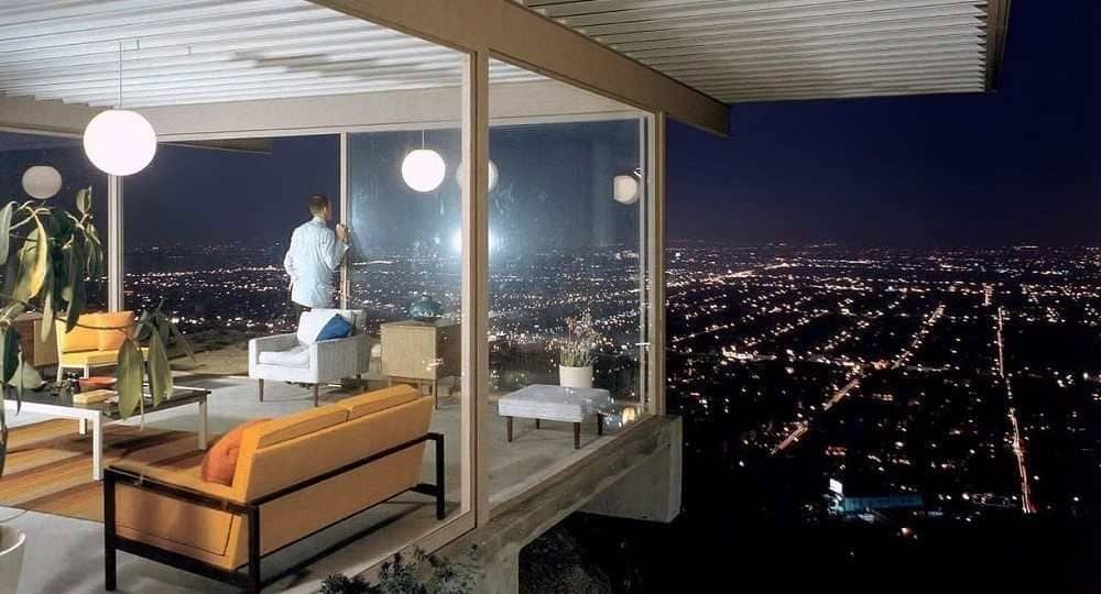 Stahl House for sale with nighttime view overlooking the Los Angeles city lights