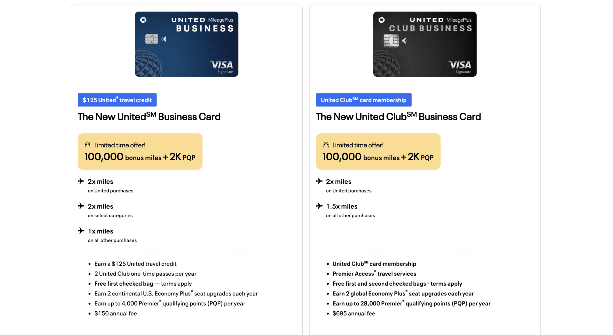 New Limited-Time Offers: United Business and United Club Business Cards Now Come with 100,000 Miles + PQP 1 New United Business Card offers: Earn 100,000 miles + 2,000 PQP