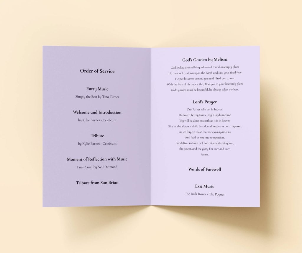 Modern funeral order of service printing