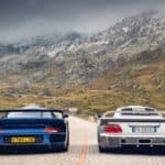 A car driving on a mountain road