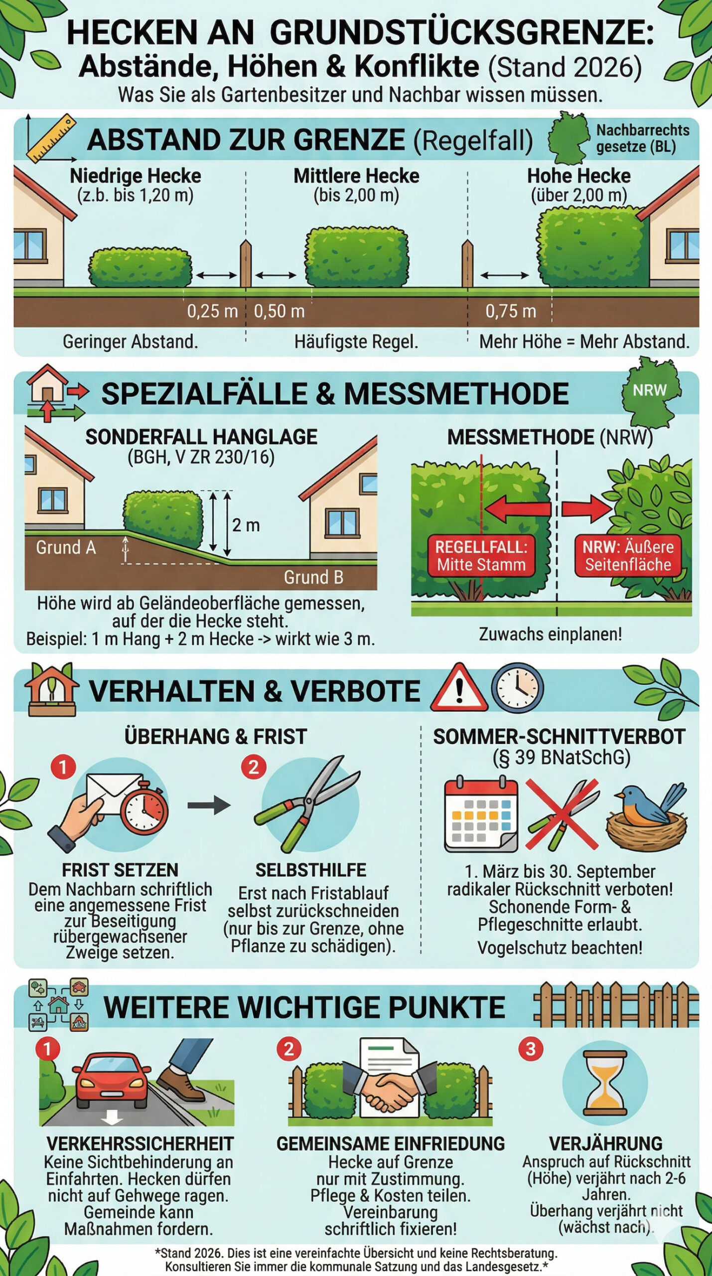 Umfassende Infografik zum deutschen Nachbarrecht für Hecken