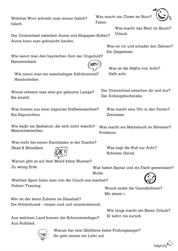 Lustige Scherzfragen mit Antworten zum Ausdrucken als PDF Vorlagen