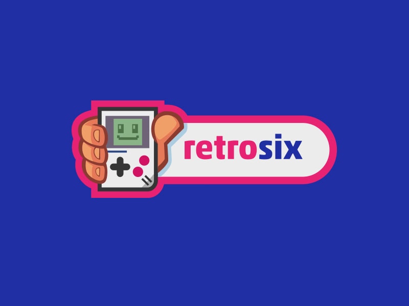 Retrosix logo with a cartoon character holding a game controller.