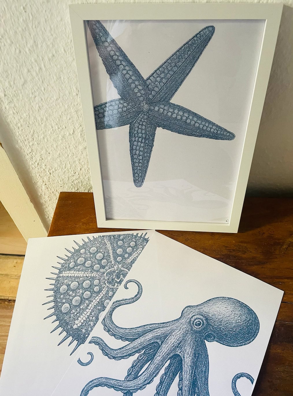 Schöne Wandbilder mit Meerestieren in Blau als Serie zum Ausdrucken