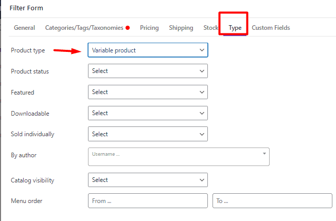 WooCommerce bulk filter by product type