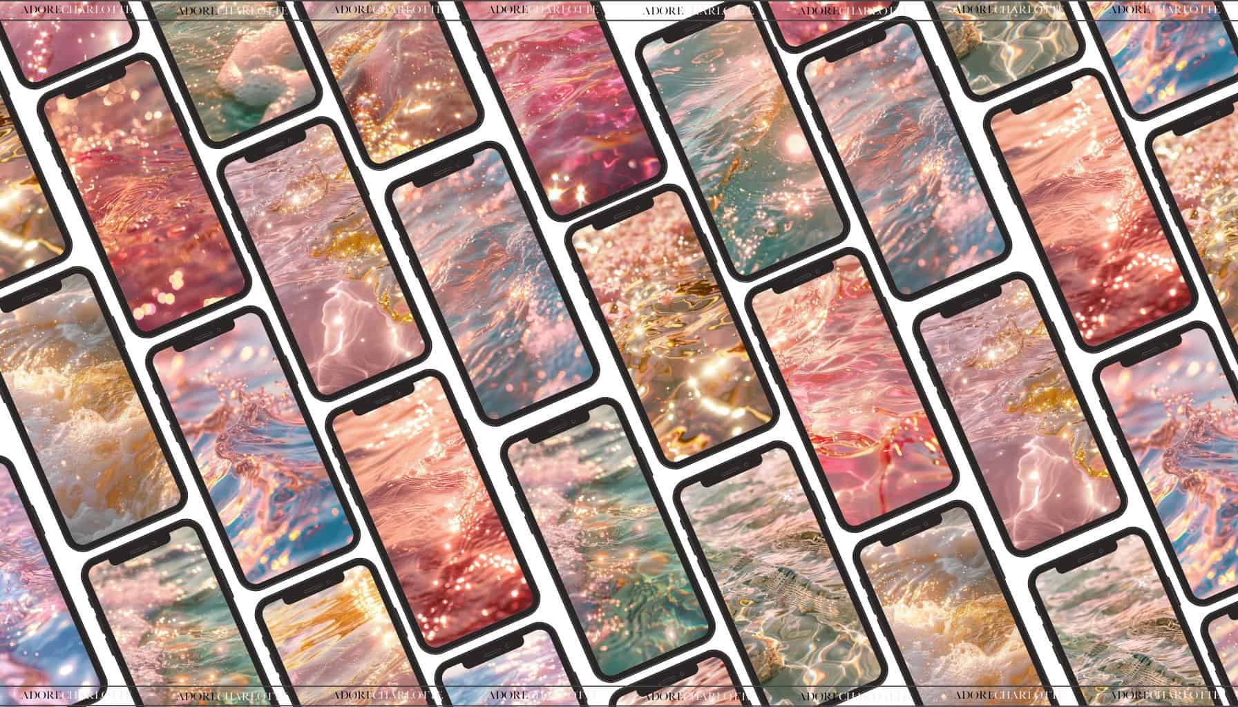 Several phone glitter water wallpapers.