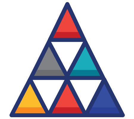 Pyramid diagram with multicolor segments representing layered strategy or modular structure