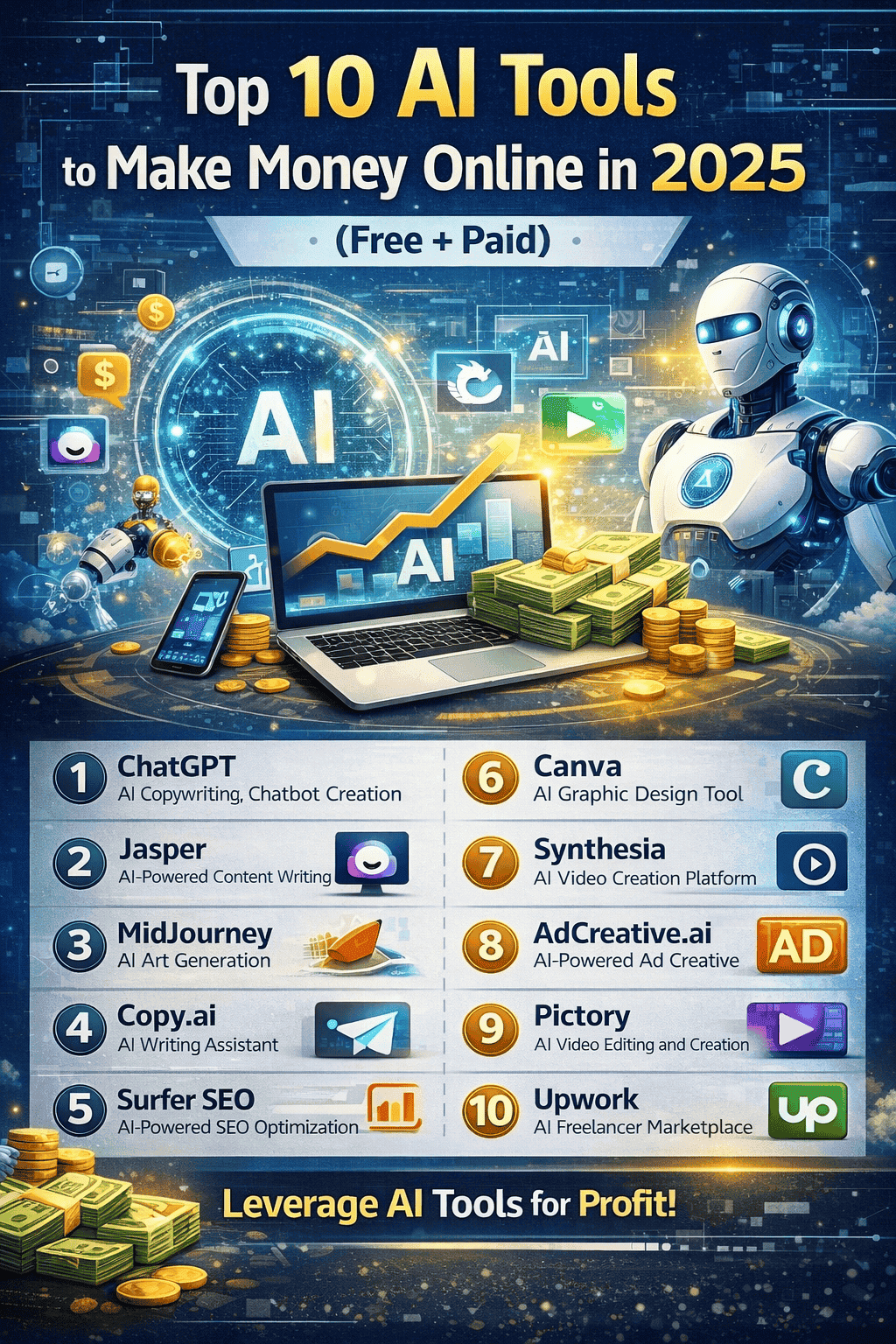 Top 10 AI Tools to Make Money Online in 2025