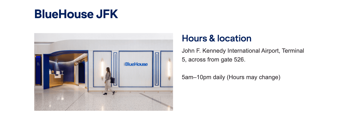 JetBlue Opens Its First Lounge — “BlueHouse” at JFK T5 (Dec 18, 2025) 1 BlueHouse JFK Hours and location