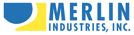 Merlin Industries, Inc. logo with blue and yellow abstract shapes to the left of blue text.