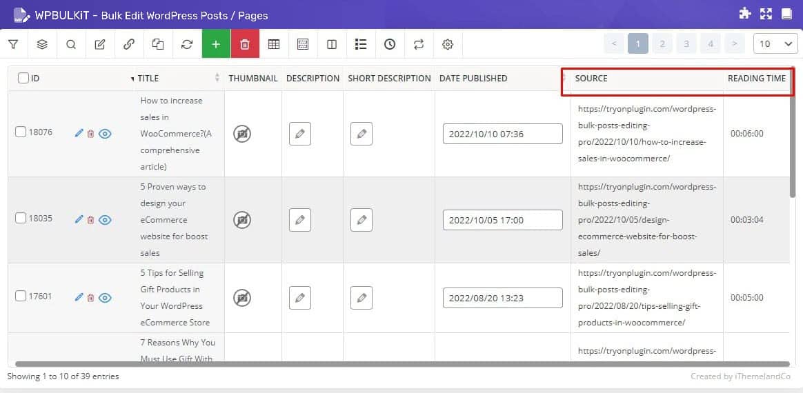 show source and reading time columns in WordPress plugin