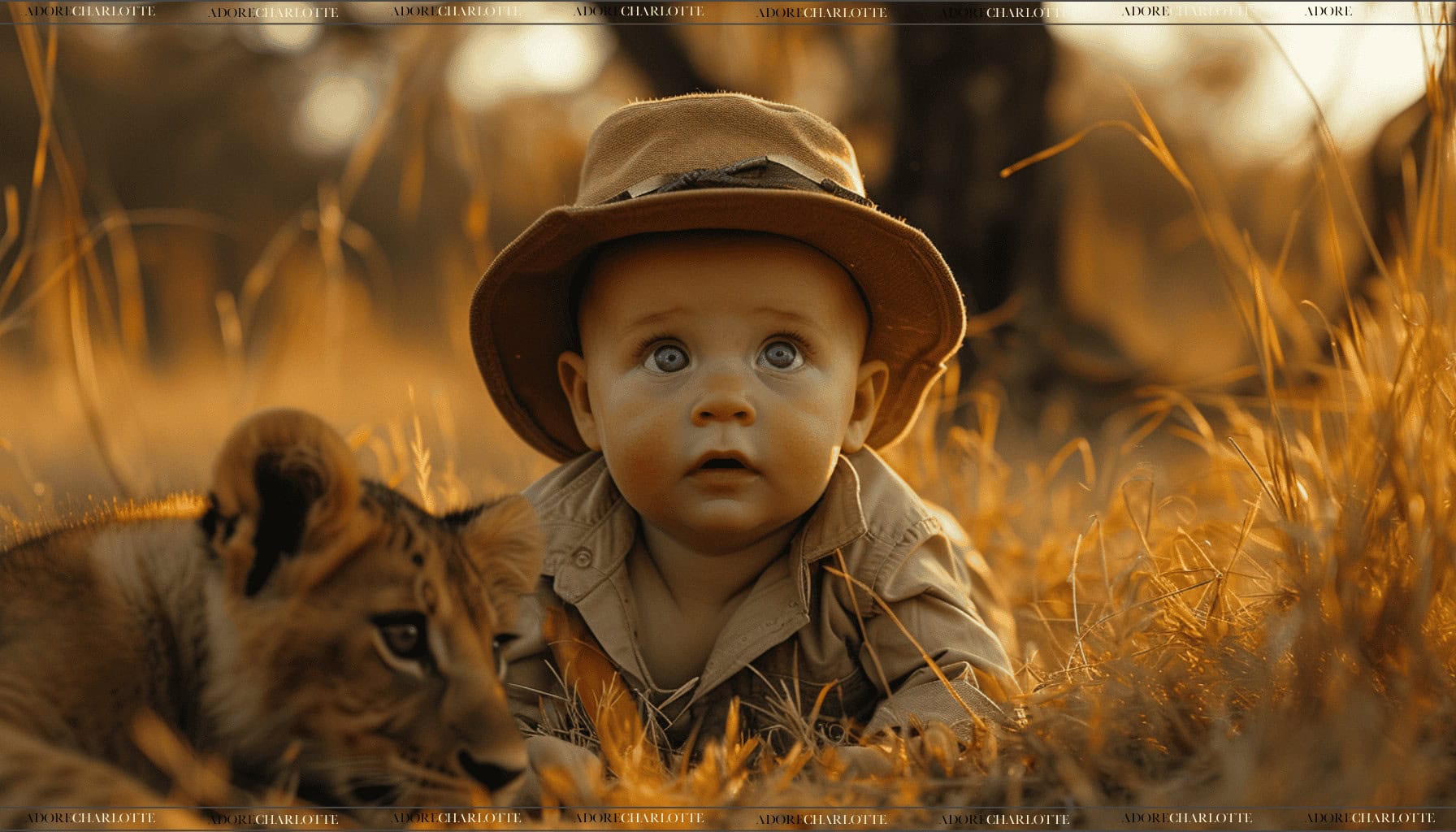Middle Names for James adorable baby on a African safari laying next to a lion cub