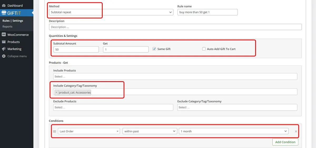 Offer free gift product every 50 dollar