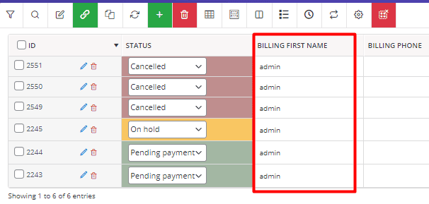 Billing first name column result in WooCommerce Bulk Orders Editing Plugin