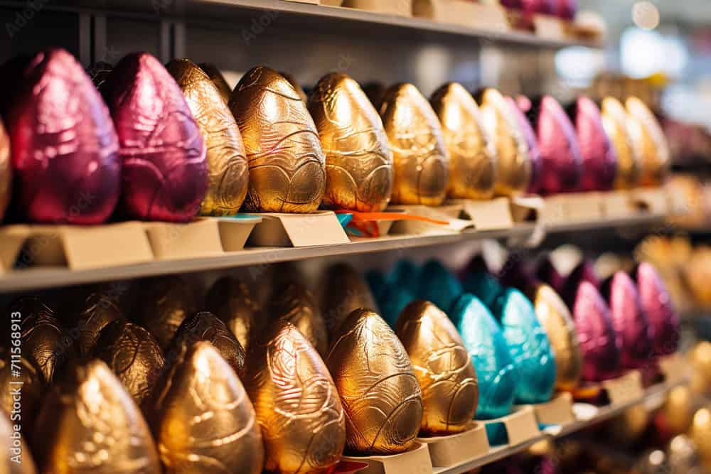 easter eggs on shelf in store