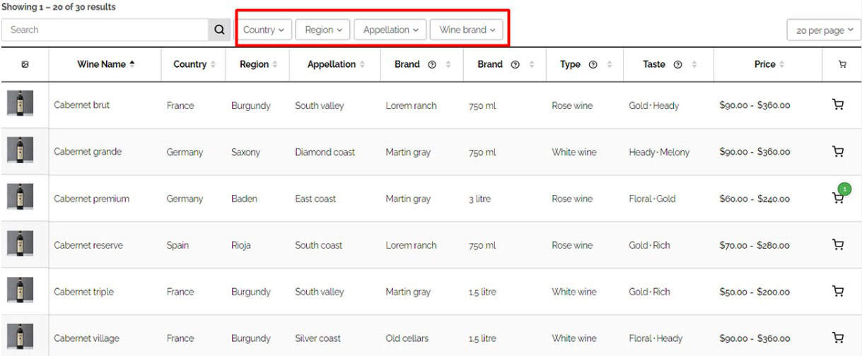 sliding filters result in WooCommerce Table Plugin