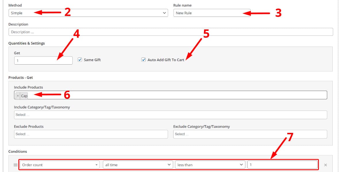 get product on first purchase sample one