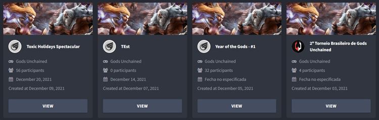 Challonge - Torneos de Gods Unchained diciembre 2021