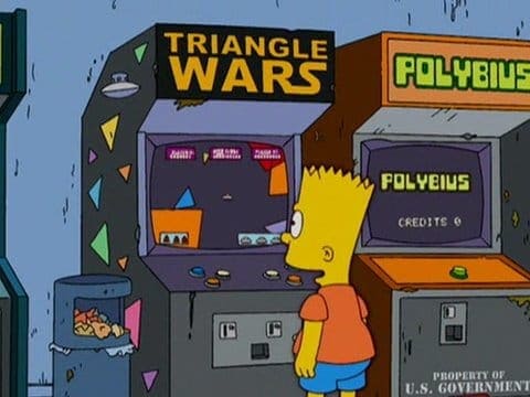 Hasta los Simpsons conocieron de este acontecimiento. Noten el letrero de "Propiedad de los Estados Unidos". polybiussimpsons3x18