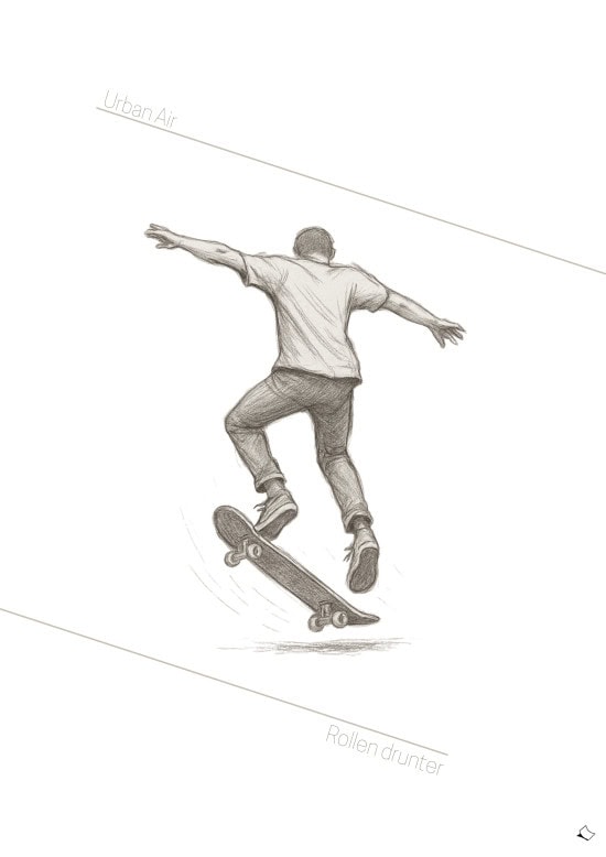A4 Wandbild für Skater mit Skizze und Spruch zum Ausdrucken