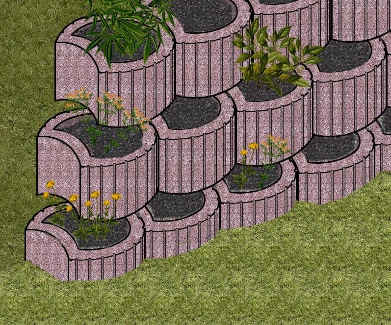 Bepflanzte Mauer aus Pflanzsteinen