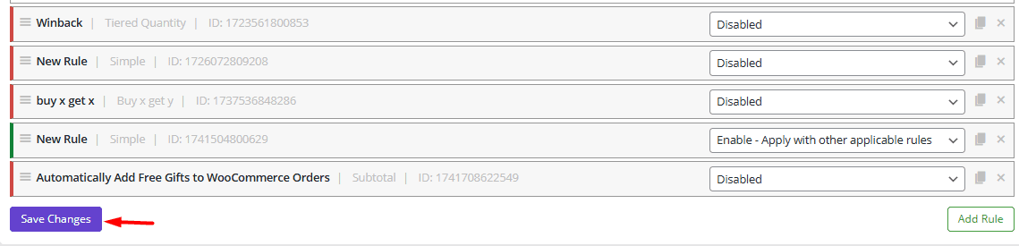 Save rule changes