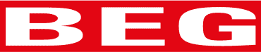 Logo von der Bremerhavener Entsorgungsgesellschaft mbH die mit BEG abgekürzt in Großbuchstaben und weißer Schrift auf rotem Hintergrund angezeigt wird