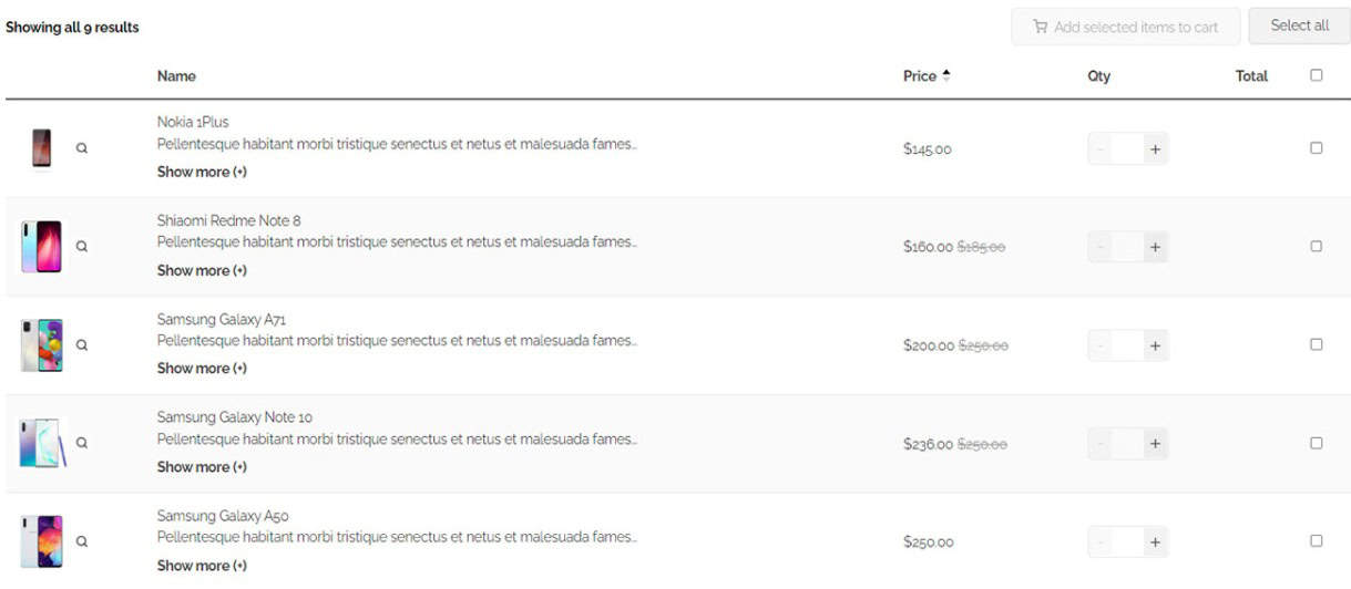 Mobile Store result in WooCommerce Table Plugin