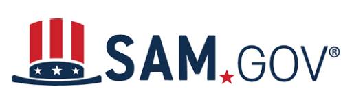 A professional logo of SAM.gov featuring bold letters, a star, and patriotic colors, representing government contracting and federal procurement services.
