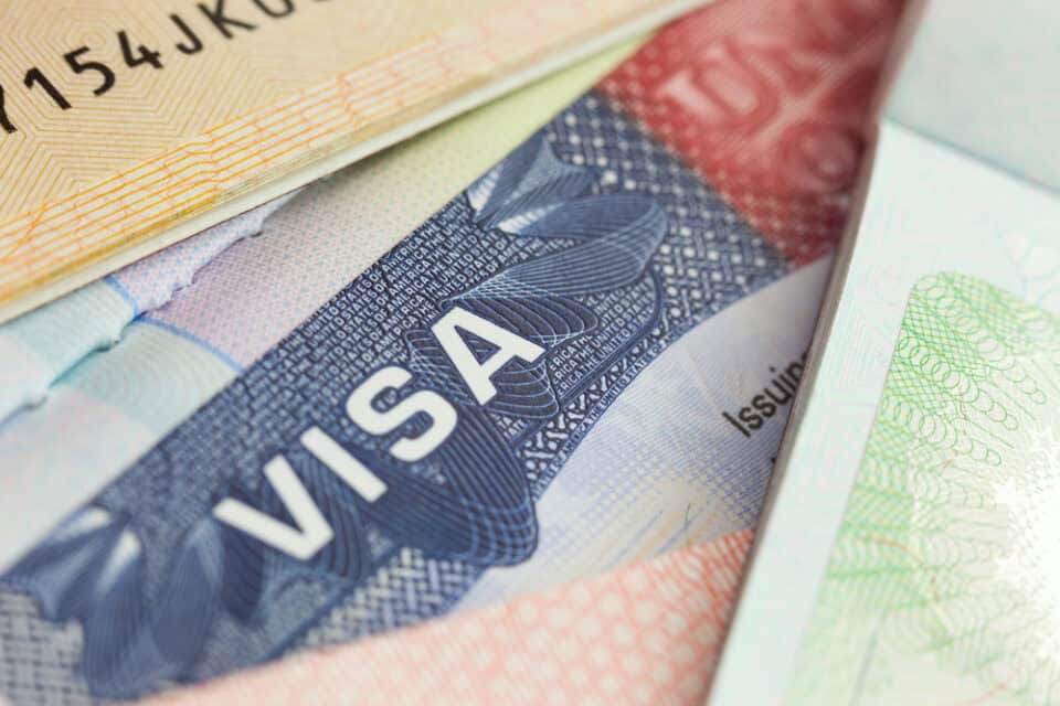 close-up of U.S. visa page related to student visa cancellations