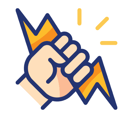 Raised fist gripping lightning bolts, symbolizing power and energy
