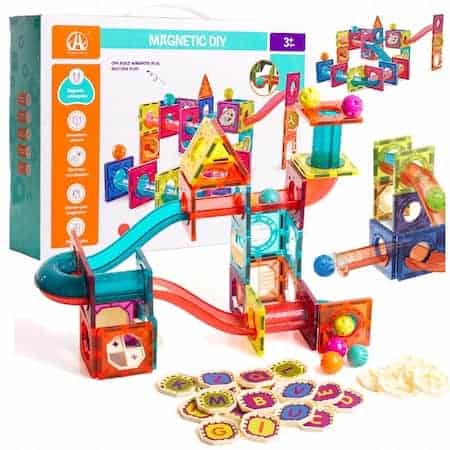 Set Educativ si Creativ Magnetic 2 in 1 cu 78 Piese, Traseu Bila, MAGWORLD, Numeroase Posibilitati de Construit Creativ
