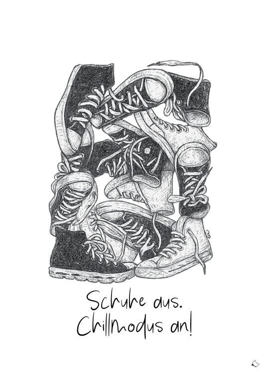 cooles Wandbild für Flur als Deko ausdrucken mit Sneakern und Spruch Schuhe aus Chillmodus an