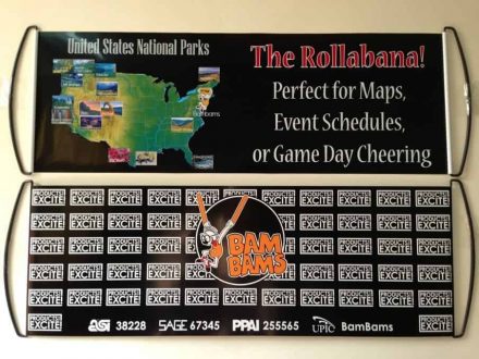 hand flag pull up banner advertising scroll