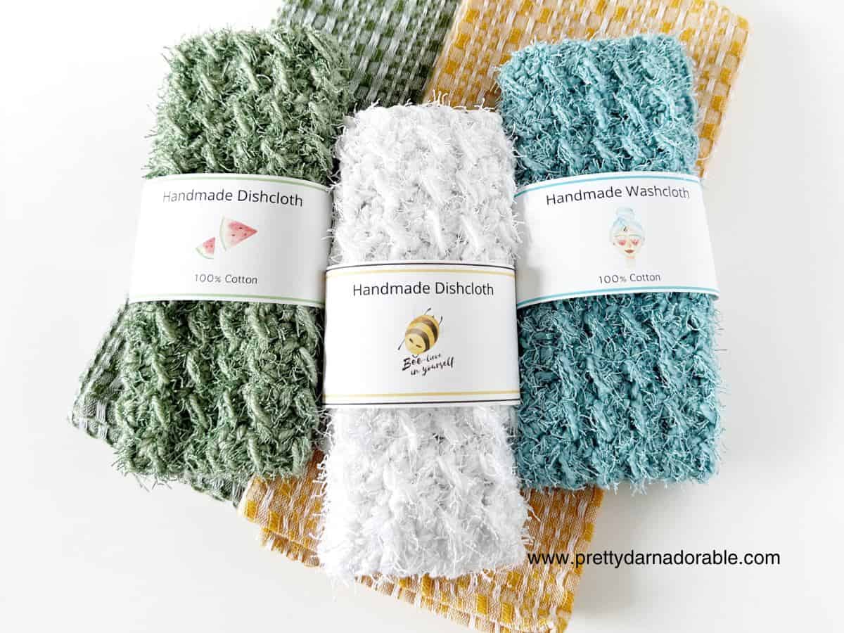 crochet dishcloths with crochet labels for handmade