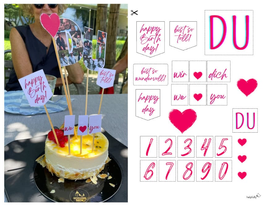 tortendeko in pink zum Geburtstag ausdrucken als gratis vorlage